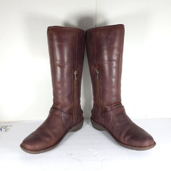 UGG Women's Tupelo US 8 Brown Solid Leather Lined Shearling Riding Boots - Picture 6 of 13